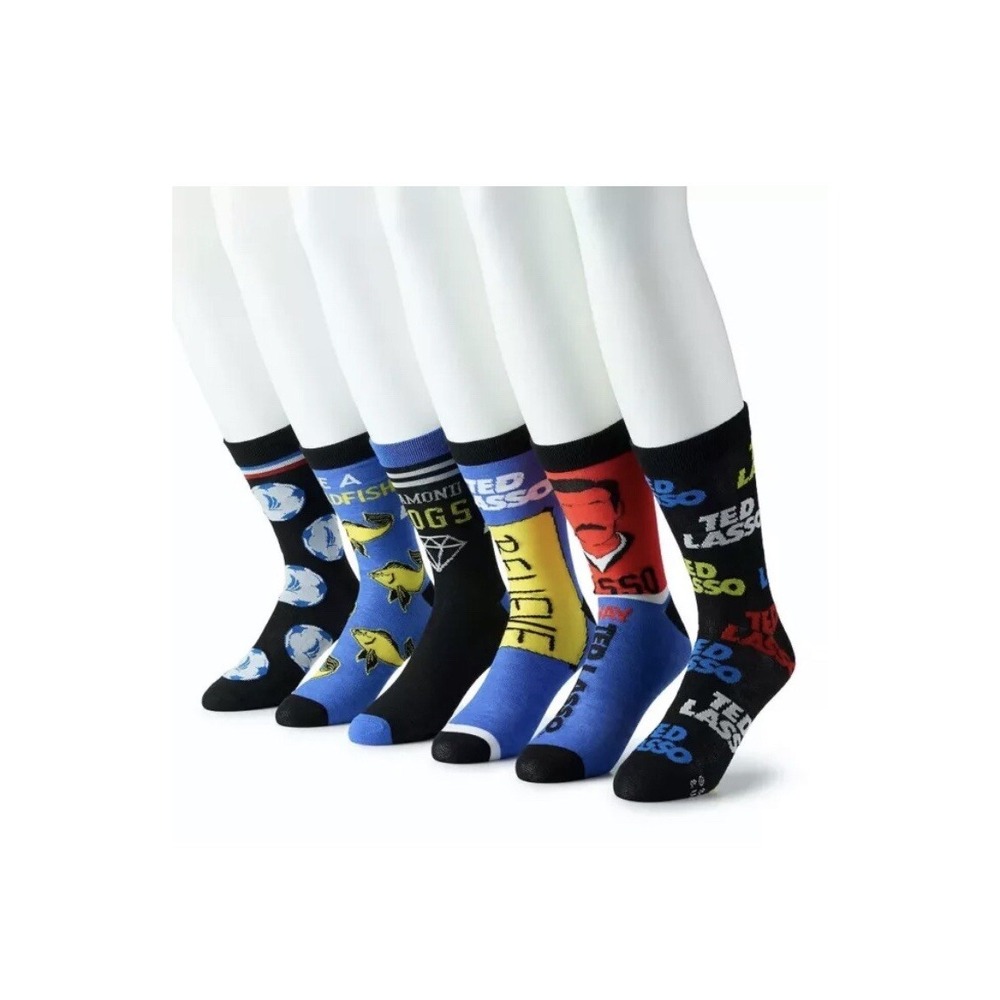 Ted Lasso 6 Pair Men's Size 8-12 Soccer Futbol Crew Socks Brand New
